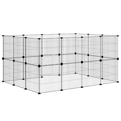 28-Panel Pet Cage with Door Black 35x35 cm Steel