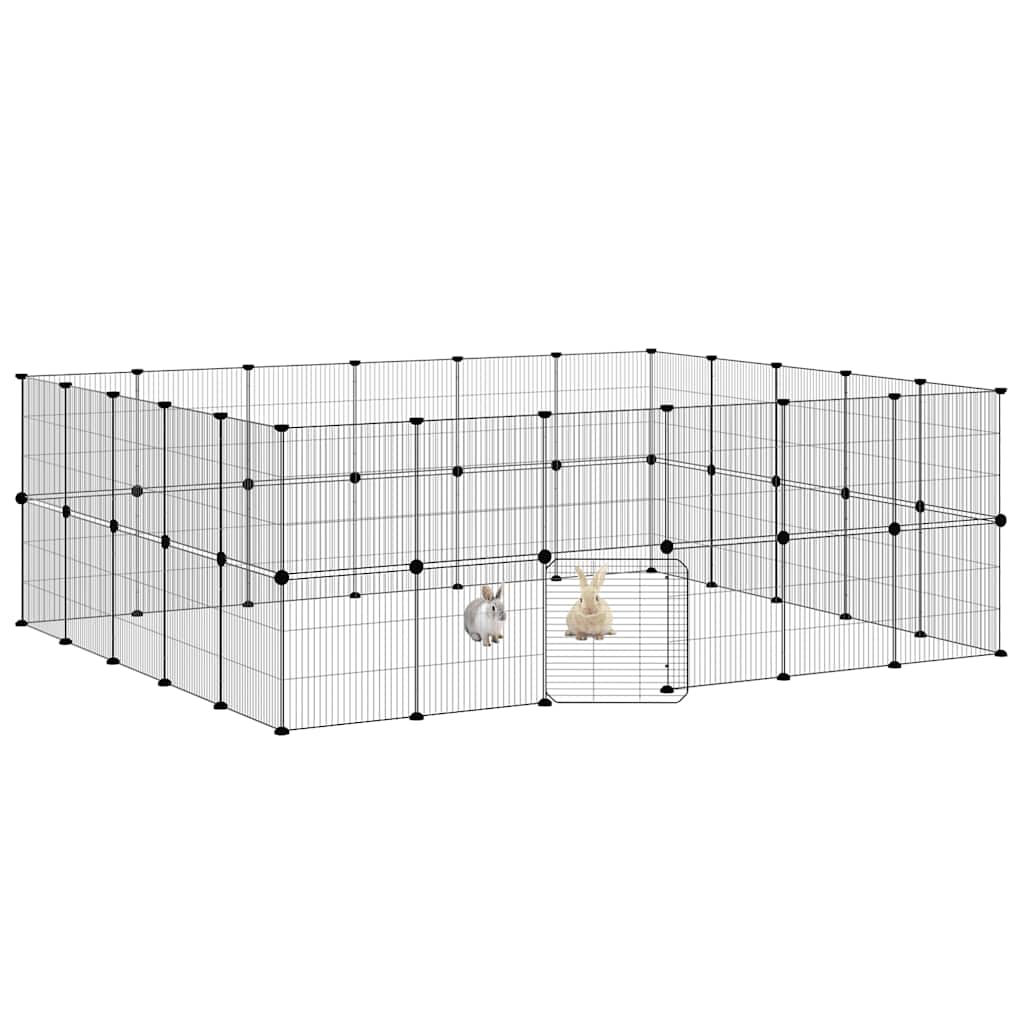 44-Panel Pet Cage with Door Black 35x35 cm Steel