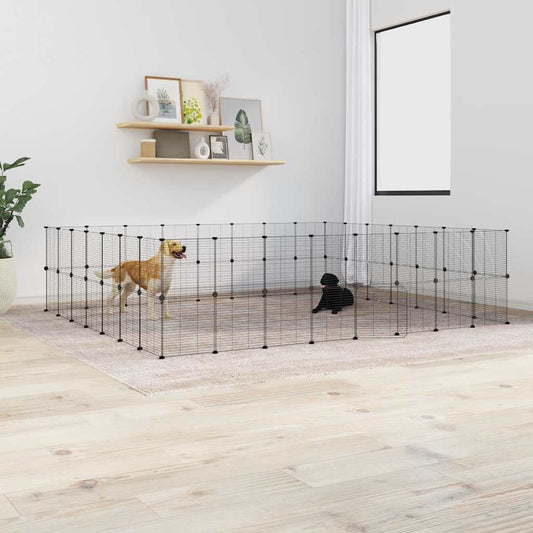 60-Panel Pet Cage with Door Black 35x35 cm Steel