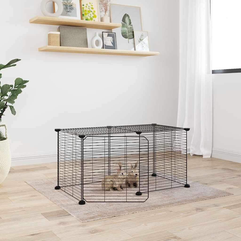 8-Panel Pet Cage with Door Black 35x35 cm Steel