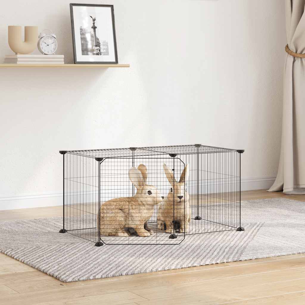 8-Panel Pet Cage with Door Black 35x35 cm Steel