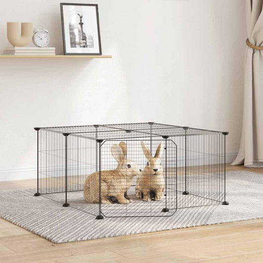 12-Panel Pet Cage with Door Black 35x35 cm Steel