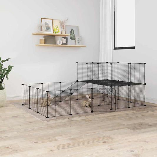 36-Panel Pet Cage with Door Black 35x35 cm Steel