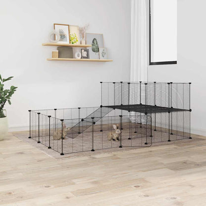 44-Panel Pet Cage with Door Black 35x35 cm Steel