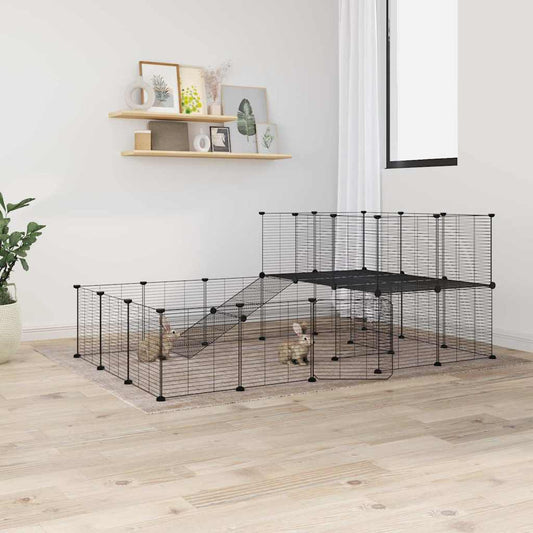 44-Panel Pet Cage with Door Black 35x35 cm Steel