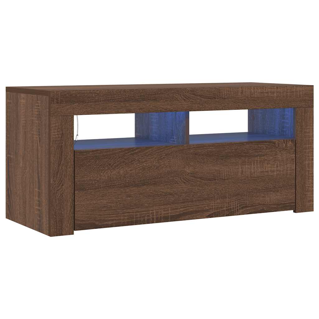 TV Cabinet with LED Lights Brown Oak 90x35x40 cm