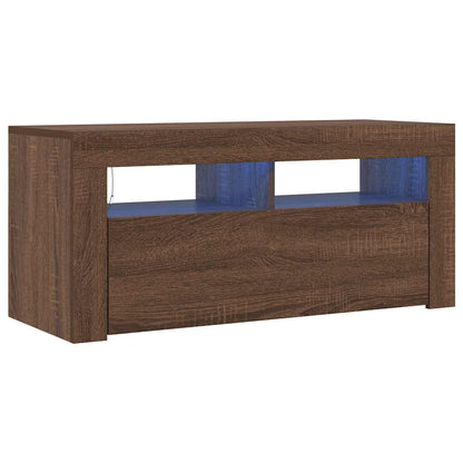 TV Cabinet with LED Lights Brown Oak 90x35x40 cm