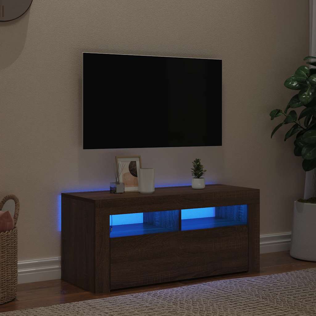 TV Cabinet with LED Lights Brown Oak 90x35x40 cm