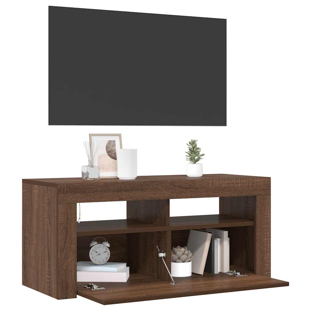 TV Cabinet with LED Lights Brown Oak 90x35x40 cm