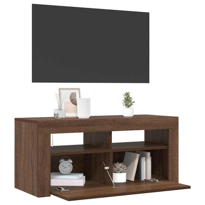 TV Cabinet with LED Lights Brown Oak 90x35x40 cm