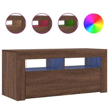 TV Cabinet with LED Lights Brown Oak 90x35x40 cm
