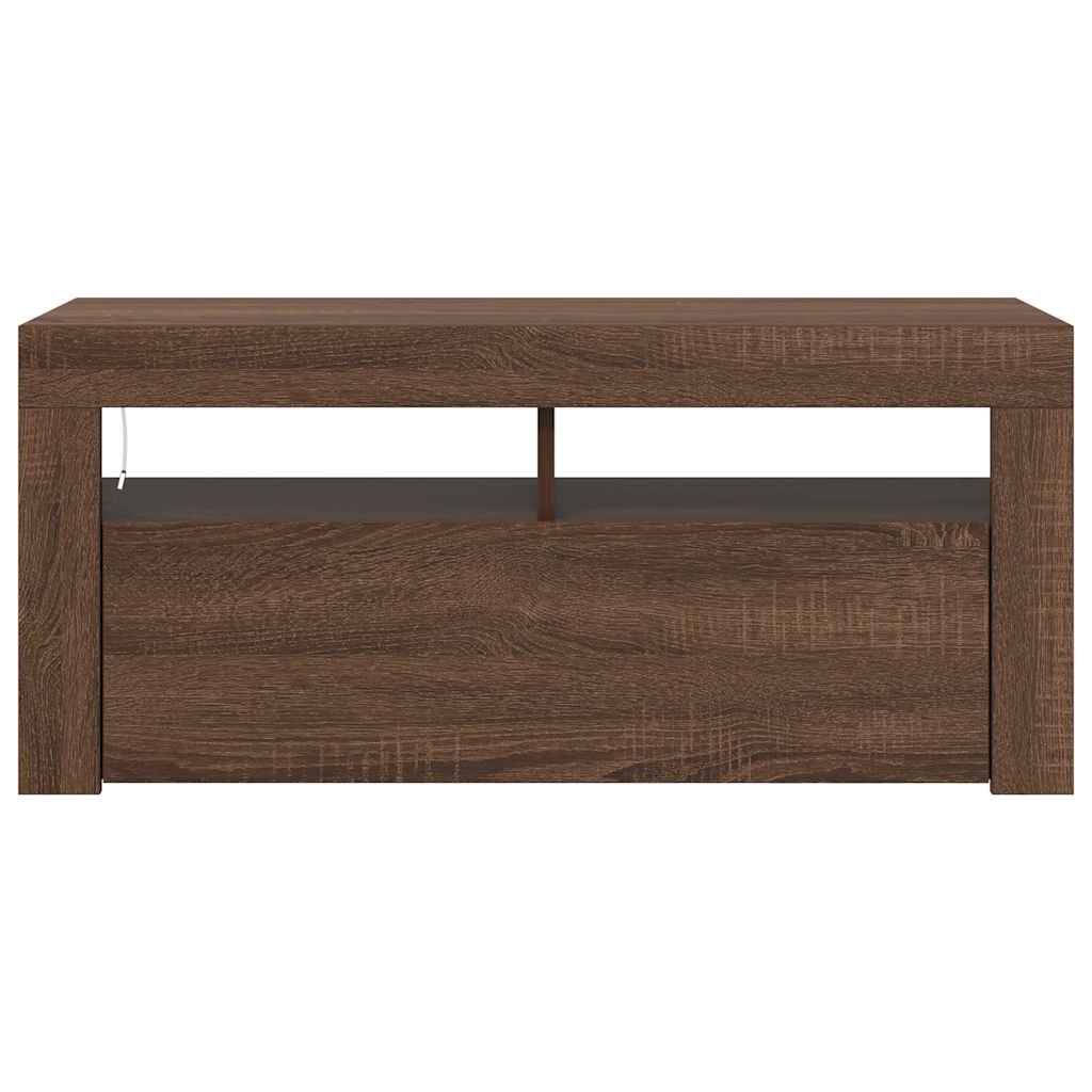 TV Cabinet with LED Lights Brown Oak 90x35x40 cm