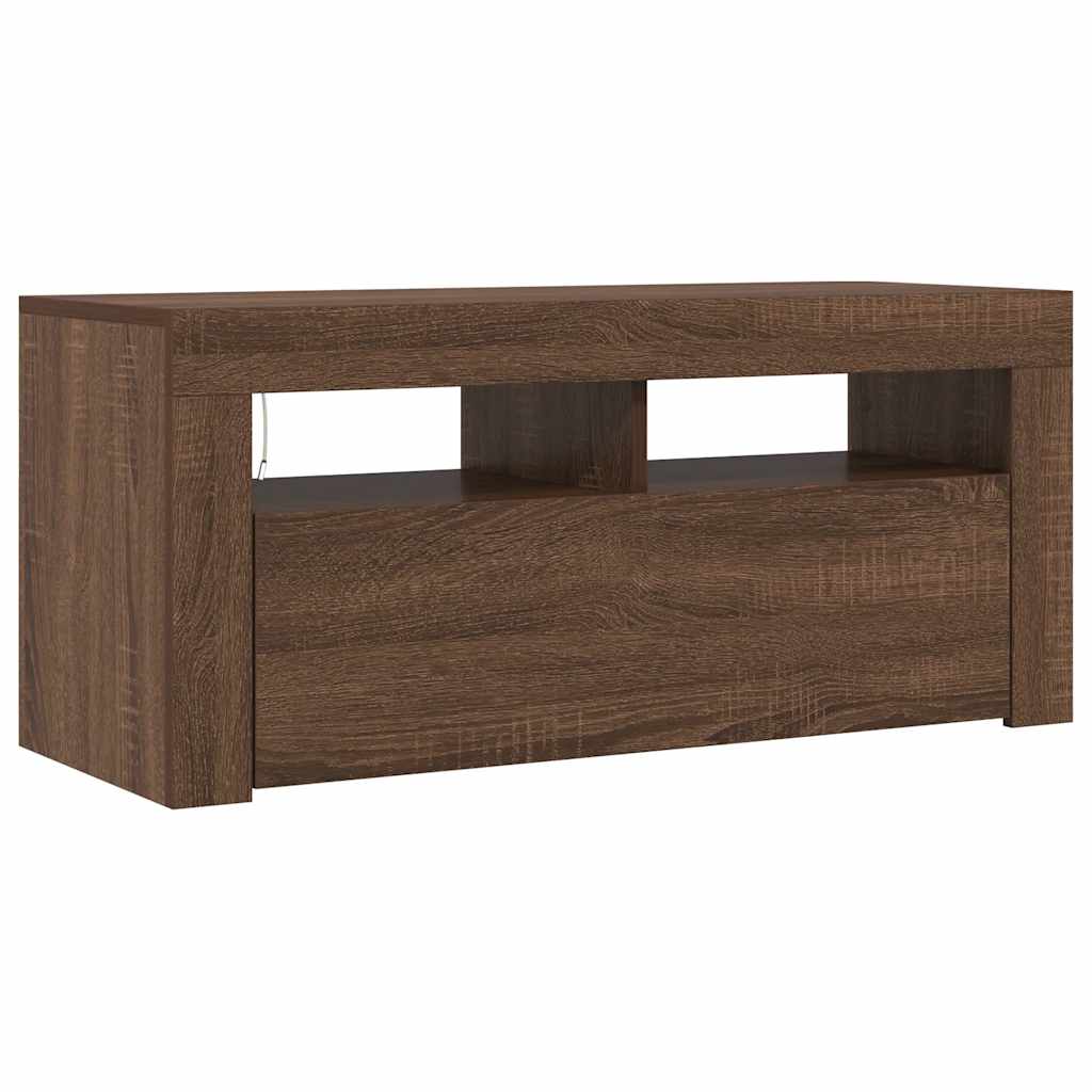 TV Cabinet with LED Lights Brown Oak 90x35x40 cm
