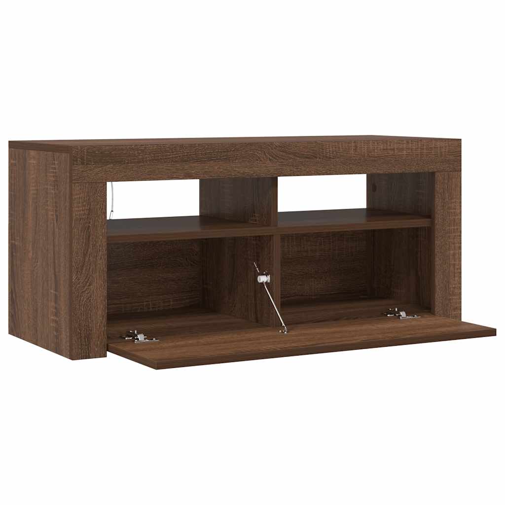 TV Cabinet with LED Lights Brown Oak 90x35x40 cm