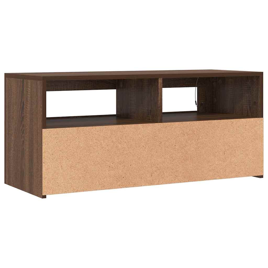 TV Cabinet with LED Lights Brown Oak 90x35x40 cm