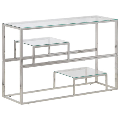 Console Table Silver Stainless Steel and Tempered Glass