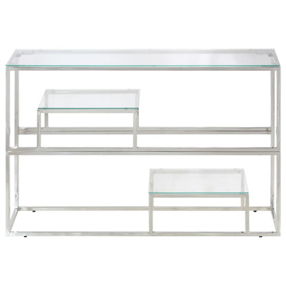 Console Table Silver Stainless Steel and Tempered Glass