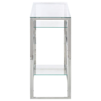 Console Table Silver Stainless Steel and Tempered Glass