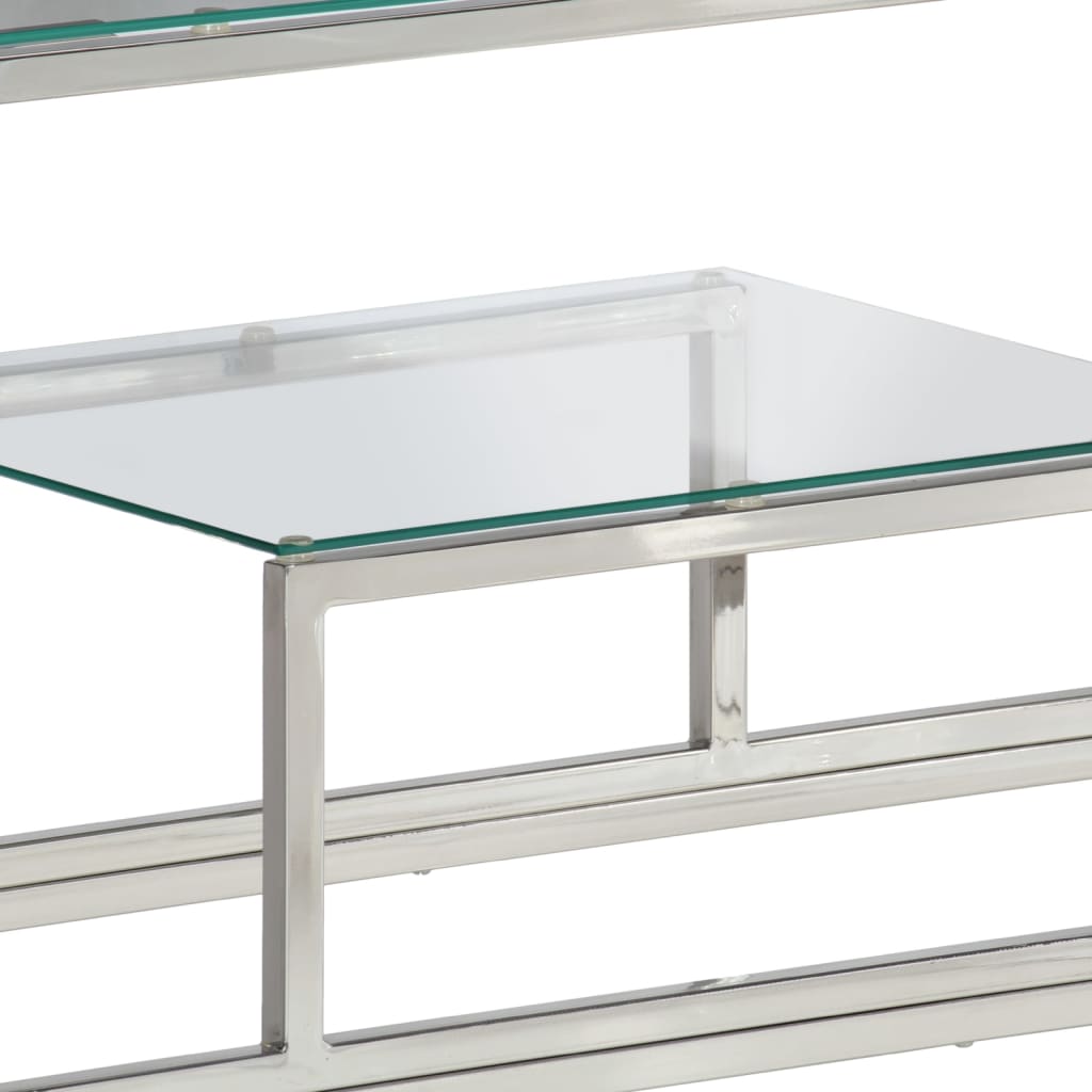 Console Table Silver Stainless Steel and Tempered Glass