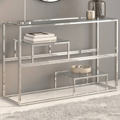 Console Table Silver Stainless Steel and Tempered Glass