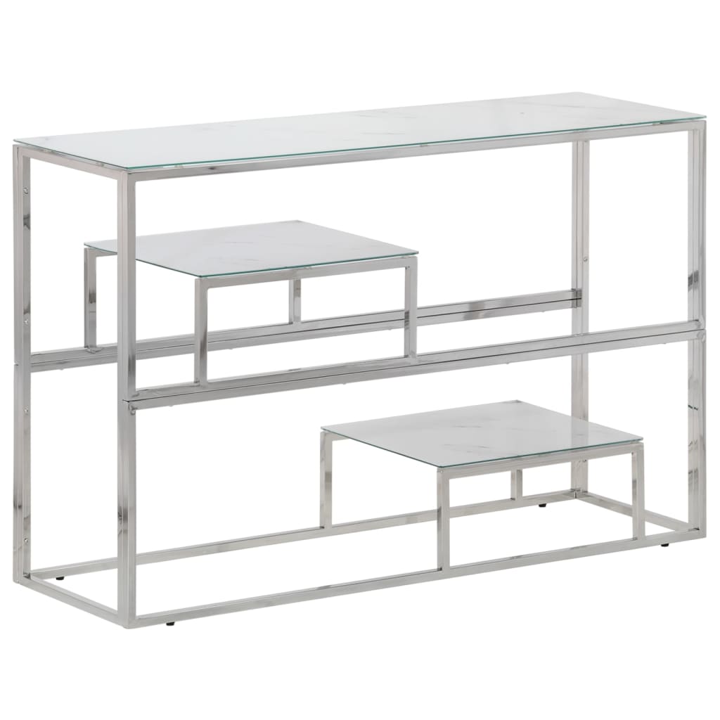 Console Table Silver Stainless Steel and Tempered Glass