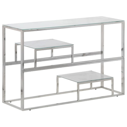 Console Table Silver Stainless Steel and Tempered Glass