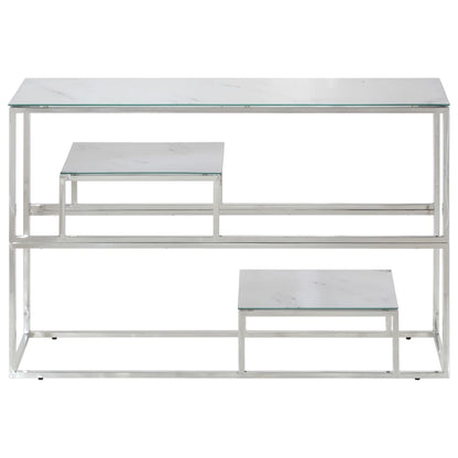 Console Table Silver Stainless Steel and Tempered Glass