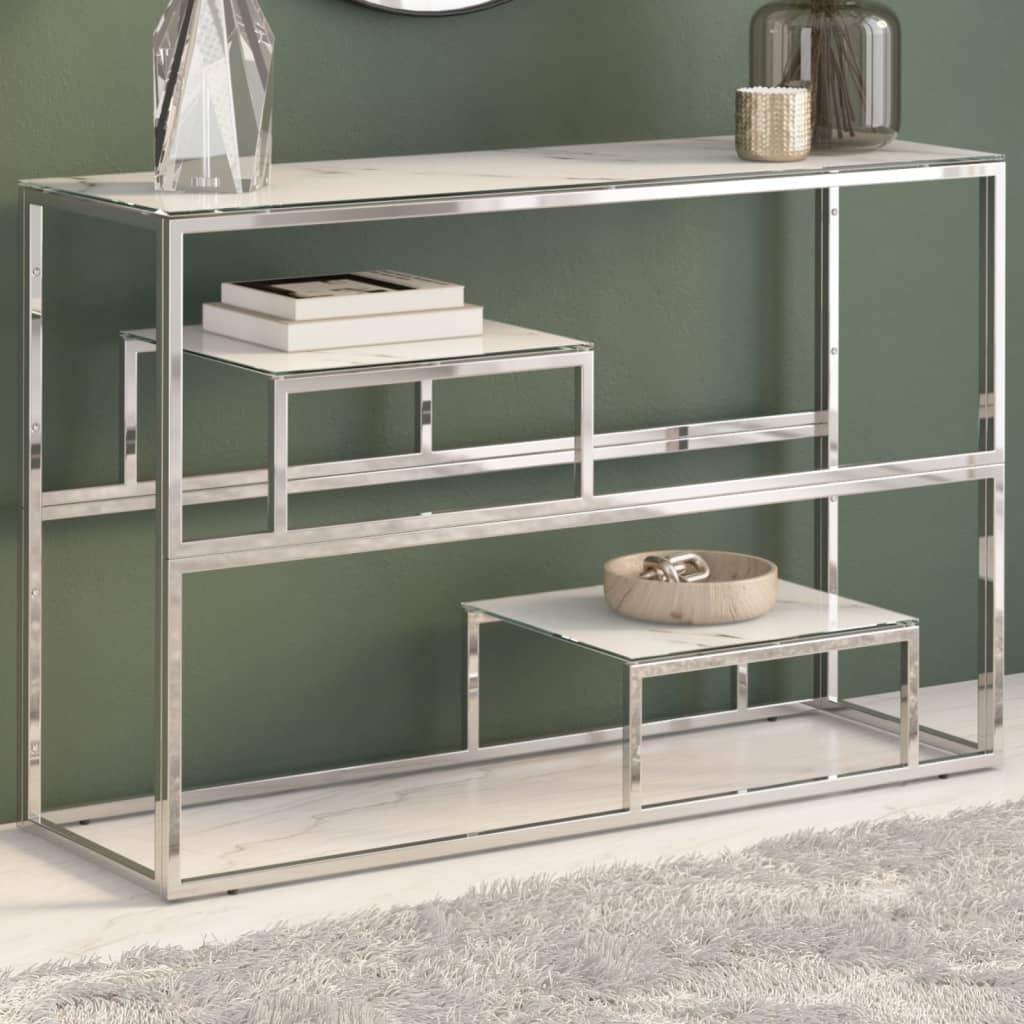 Console Table Silver Stainless Steel and Tempered Glass