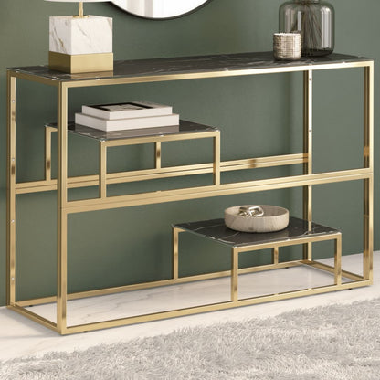 Console Table Gold Stainless Steel and Tempered Glass