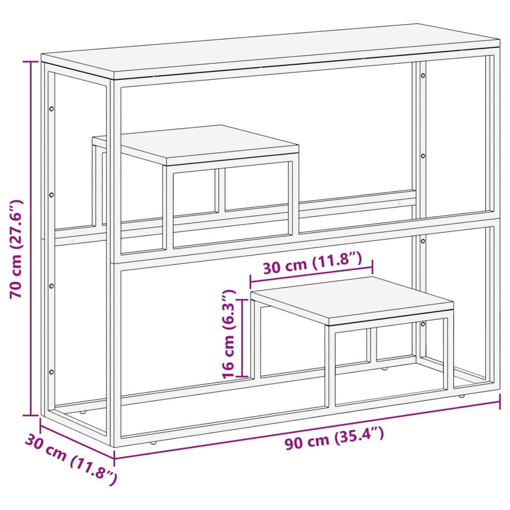 Console Table Silver Stainless Steel and Solid Wood Reclaimed
