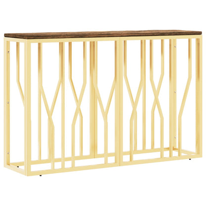 Console Table Gold Stainless Steel and Solid Wood Reclaimed