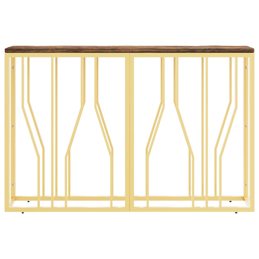 Console Table Gold Stainless Steel and Solid Wood Reclaimed