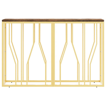 Console Table Gold Stainless Steel and Solid Wood Reclaimed