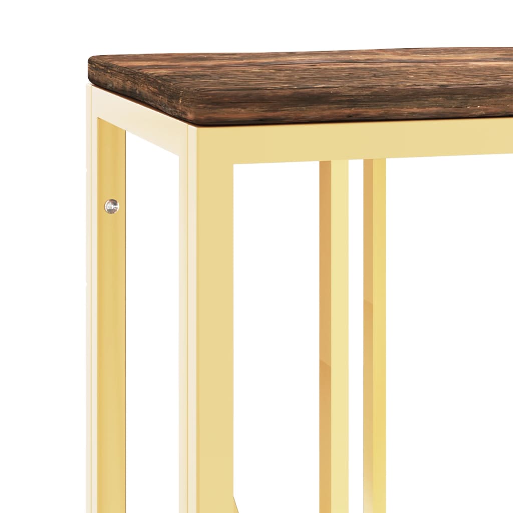 Console Table Gold Stainless Steel and Solid Wood Reclaimed