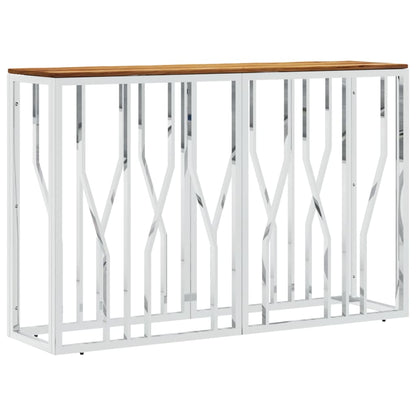 Console Table Silver Stainless Steel and Solid Wood Acacia