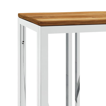Console Table Silver Stainless Steel and Solid Wood Acacia