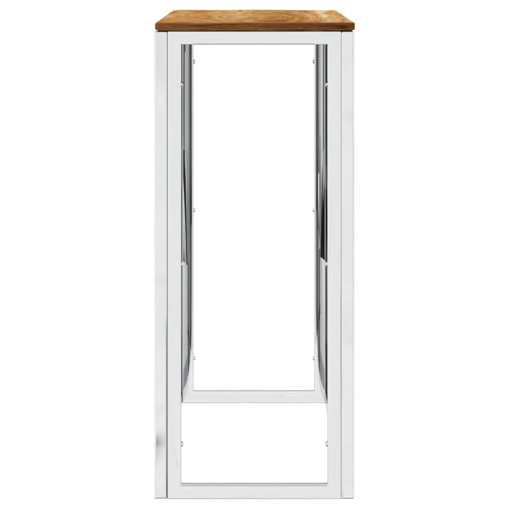 Console Table Silver Stainless Steel and Solid Wood Acacia