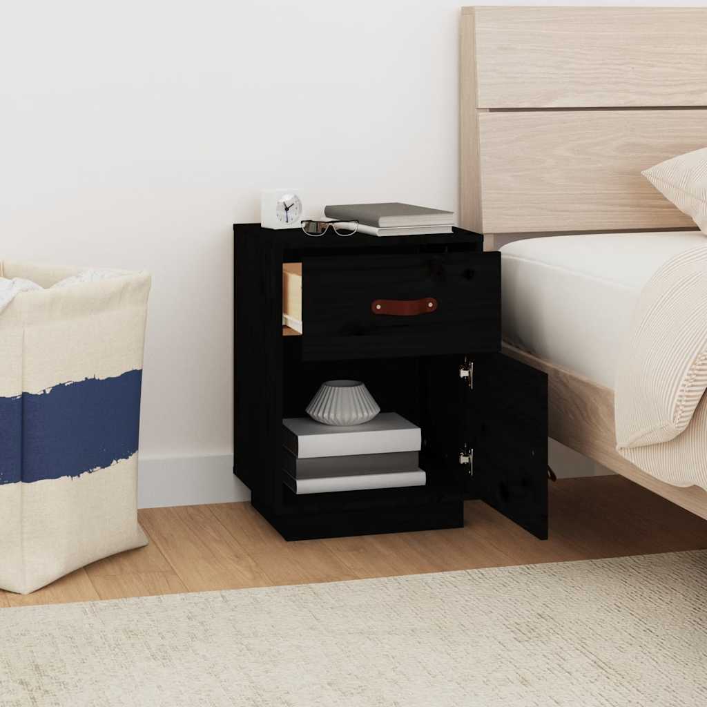 Bedside Cabinet Black 40x34x55 cm Solid Wood Pine