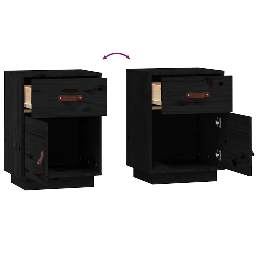 Bedside Cabinet Black 40x34x55 cm Solid Wood Pine