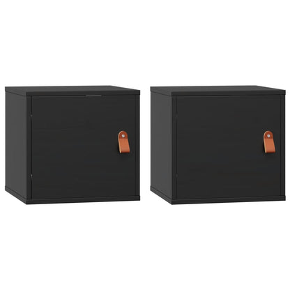 Wall Cabinets 2 pcs Black 31.5x30x30 cm Solid Wood Pine