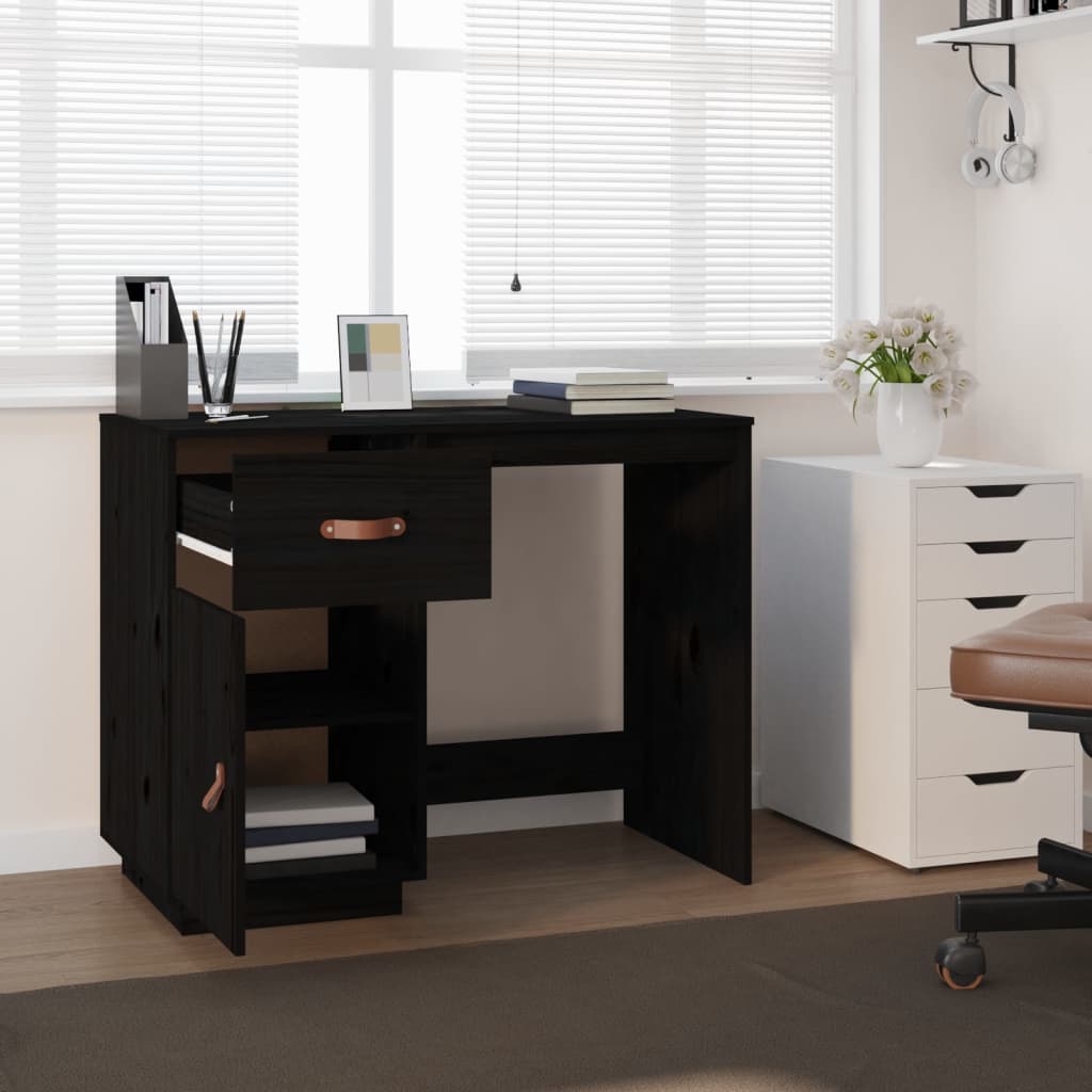 Desk Black 95x50x75 cm Solid Wood Pine