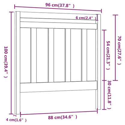 Bed Headboard Black 95x4x100 cm Solid Wood Pine