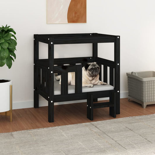 Dog Bed Black 65.5x50.5x70 cm Solid Wood Pine