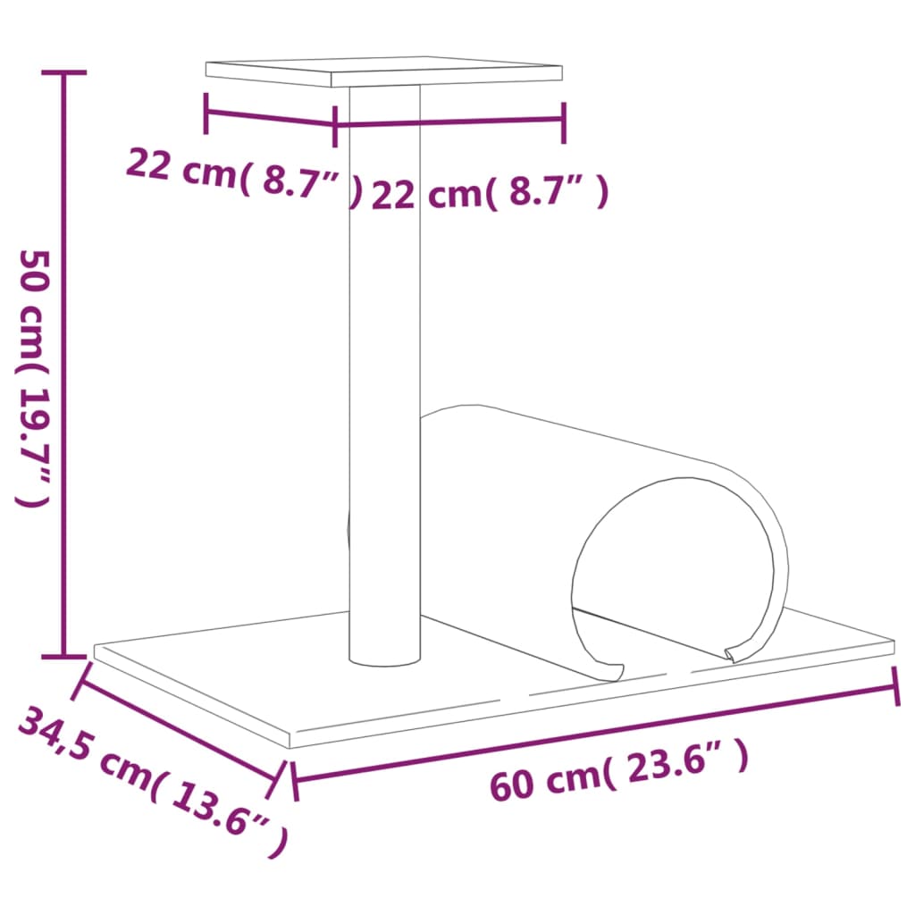 Cat Scratching Post with Tunnel Light Grey 60x34.5x50 cm