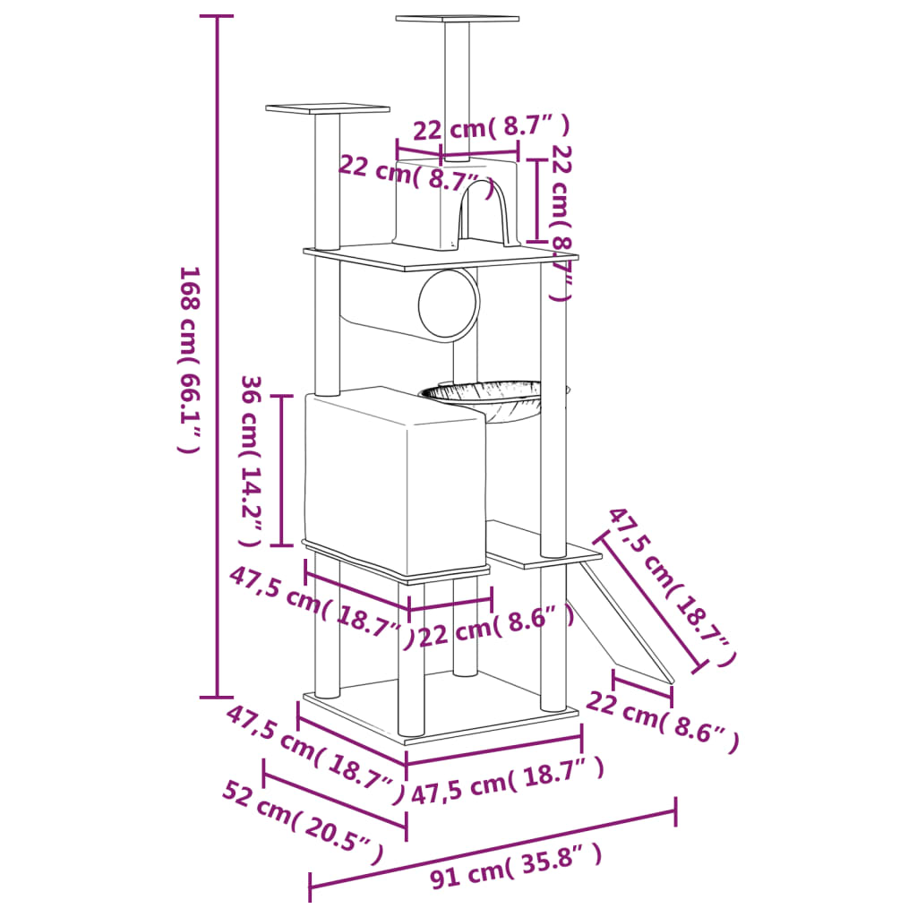 Cat Tree with Sisal Scratching Posts Dark Grey 168 cm