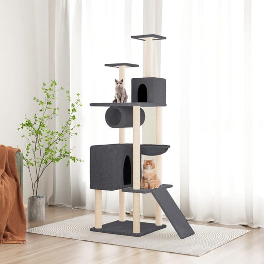 Cat Tree with Sisal Scratching Posts Dark Grey 168 cm