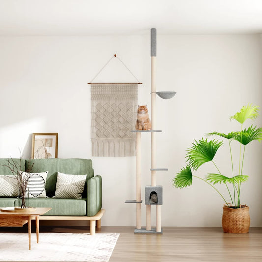 Floor to Ceiling Cat Tree Light Grey 258.5-284.5 cm