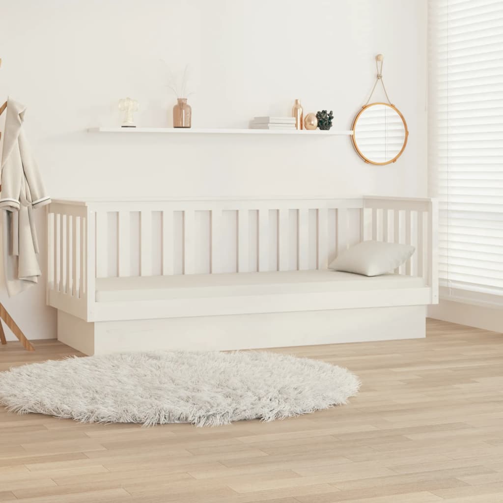 Day Bed without Mattress White 75x190 cm Small Single Solid Wood Pine