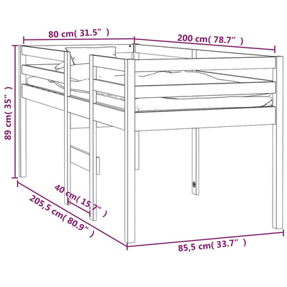 High Sleeper Bed without Mattress White 80x200 cm Solid Wood Pine