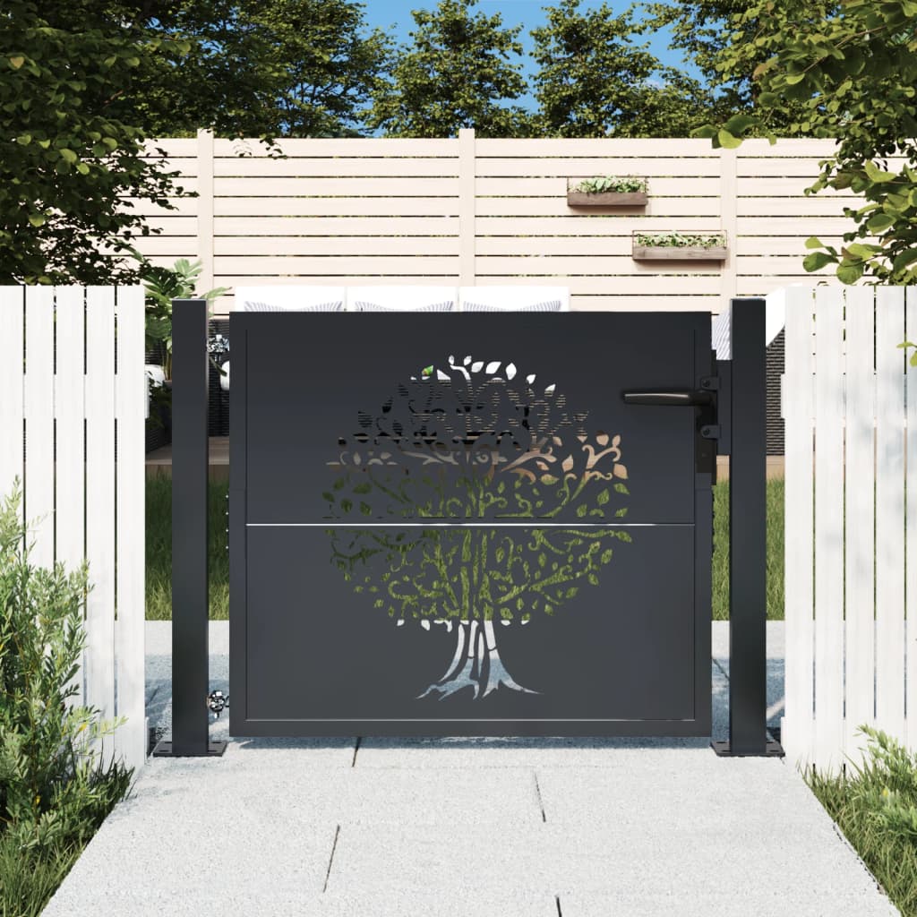 Garden Gate Anthracite 105x80 cm Steel Tree Design